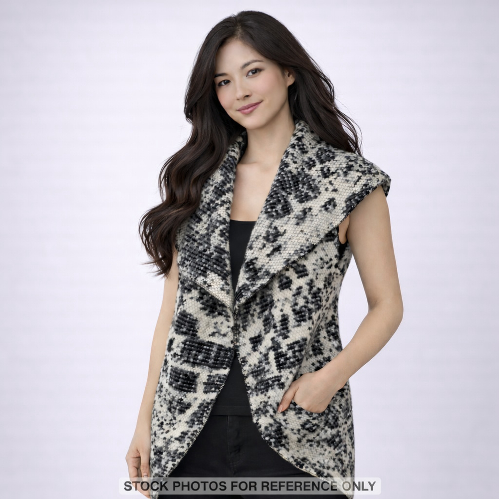 Black White Textured Knit Waterfall Vest Boho Whimsigoth Art Teacher Chic S